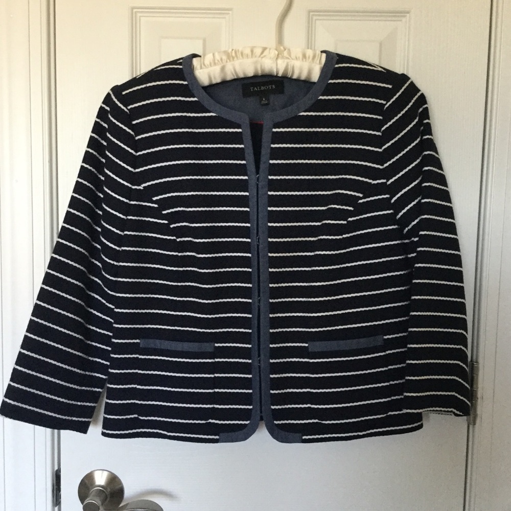 Adorable Navy/White Stripe Talbots Crop Jacket